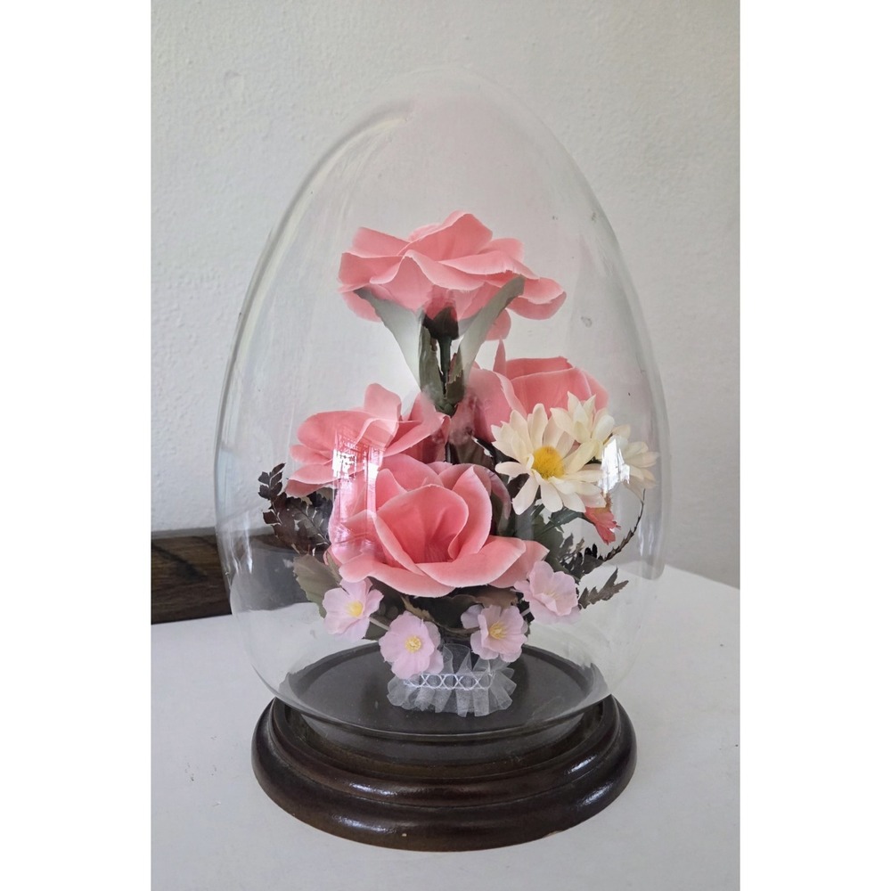 Victorian Boho Style Floral Bouquet Display in a Glass Dome Globe Indoor Garden